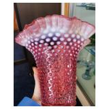 Fenton Pink Hobnail Glass Vase, Ruffled Bowl, and Clear Crystal Bowl Collection