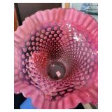 Fenton Pink Hobnail Glass Vase, Ruffled Bowl, and Clear Crystal Bowl Collection
