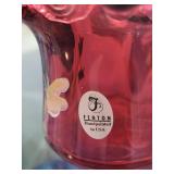 Fenton Handpainted Red Glass Basket and Floral Porcelain Divided Dish