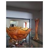 Vintage Carnival Glass Bowl and Vase Set with Embossed Patterns