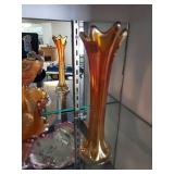 Vintage Carnival Glass Bowl and Vase Set with Embossed Patterns