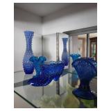 Collection of Blue Hobnail Glass Decorative Pieces