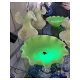 Fenton Uranium Glass Lot with Hand Painted Floral Accents