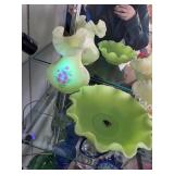 Fenton Uranium Glass Lot with Hand Painted Floral Accents