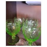 Set of 6 Vintage Uranium Glass Goblets and Sherbet Glasses