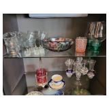 Collection of Vintage Glassware, Candelabra, Cups, and Dishes