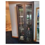 Glass Door Display Cabinet with Dark Wood Finish
