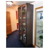 Glass Door Display Cabinet with Dark Wood Finish