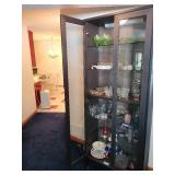 Glass Door Display Cabinet with Dark Wood Finish