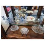 Crystal Candle Holders, Glass Dishes, and Floral Plate Collection