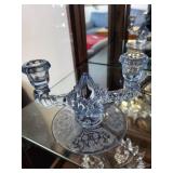 Crystal Candle Holders, Glass Dishes, and Floral Plate Collection