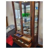 Wood and Glass Curio Display Cabinet with Double Doors and Drawers