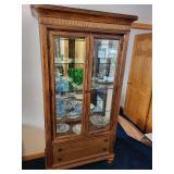 Wood and Glass Curio Display Cabinet with Double Doors and Drawers