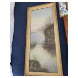 Collection of 3 Vintage Picture Frames Including Framed Landscape Painting