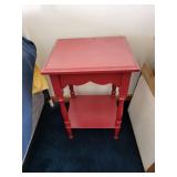 Red Wood End Table with Lower Shelf