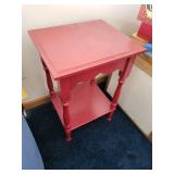 Red Wood End Table with Lower Shelf