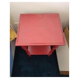 Red Wood End Table with Lower Shelf