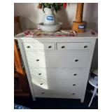 White 6-Drawer Wooden Dresser with Brass Knobs