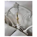 Ornate White Metal Queen Bed Frame with Brass Accents