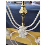 Ornate White Metal Queen Bed Frame with Brass Accents
