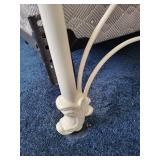 Ornate White Metal Queen Bed Frame with Brass Accents