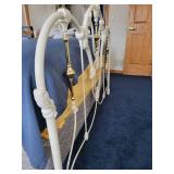 Ornate White Metal Queen Bed Frame with Brass Accents