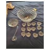 14-Piece Vintage Indiana Glass Diamond Point Punch Bowl Set