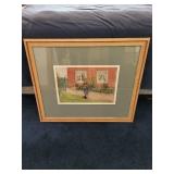 Framed Print of Girl with Cat by Garden, Up North Gallery Matting, 32x27 Inches