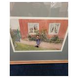 Framed Print of Girl with Cat by Garden, Up North Gallery Matting, 32x27 Inches