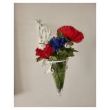 Wall-Mounted Decorative White Metal Bracket with Glass Vase and Faux Flowers