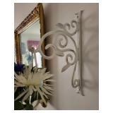 Wall-Mounted Decorative White Metal Bracket with Glass Vase and Faux Flowers