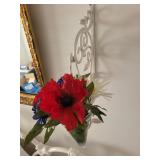 Wall-Mounted Decorative White Metal Bracket with Glass Vase and Faux Flowers