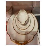 Antique Porcelain Dinnerware Set with Gold Trim and Serving Pieces