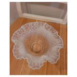 Pair of Vintage Fenton White Opalescent Glass Bowls with Ruffled Edges