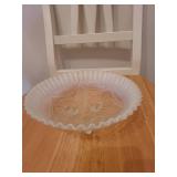 Pair of Vintage Fenton White Opalescent Glass Bowls with Ruffled Edges