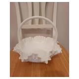 Vintage White Hobnail Milk Glass Basket with Ruffled Edge
