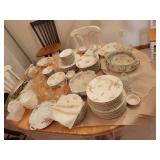 Vintage Floral China Dinnerware Set with Serving Pieces and Glassware