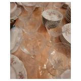 Vintage Floral China Dinnerware Set with Serving Pieces and Glassware