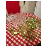 Vintage Depression Glassware Set including Green and Clear Etched Pieces