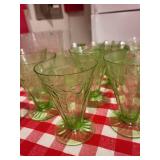 Vintage Depression Glassware Set including Green and Clear Etched Pieces