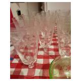 Vintage Depression Glassware Set including Green and Clear Etched Pieces