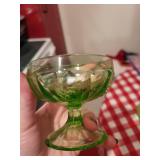 Vintage Depression Glassware Set including Green and Clear Etched Pieces