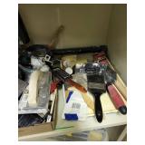Cabinet with Hand Tools, Painting Supplies, and Light Fixtures