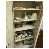 Cabinet with Hand Tools, Painting Supplies, and Light Fixtures