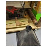 Work Table with Shelving, Porter Cable Joiner, Power Strip, and Clamp