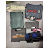 Group of Power Tool Cases and 18 Gauge Nailer with Makita Pouch and Dirt Devil Hand Vac
