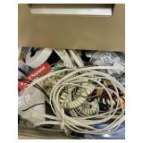 Assorted Workshop Drawer Lot with Clamps, Cords, and Hardware