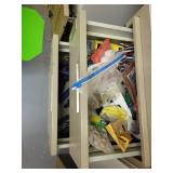 Assorted Workshop Drawer Lot with Clamps, Cords, and Hardware