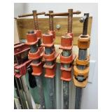 Collection of 14 Assorted Bar and Pipe Clamps for Woodworking