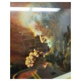 Framed Print of Praying Old Man with Bread by Bookie, Ornate Gold Frame